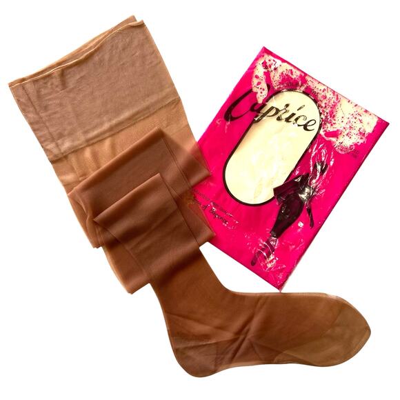 Vintage 50s Caprice Beige Nylon Seamless Stockings Reinforced Toes/Heels Size 9 - Picture 1 of 9